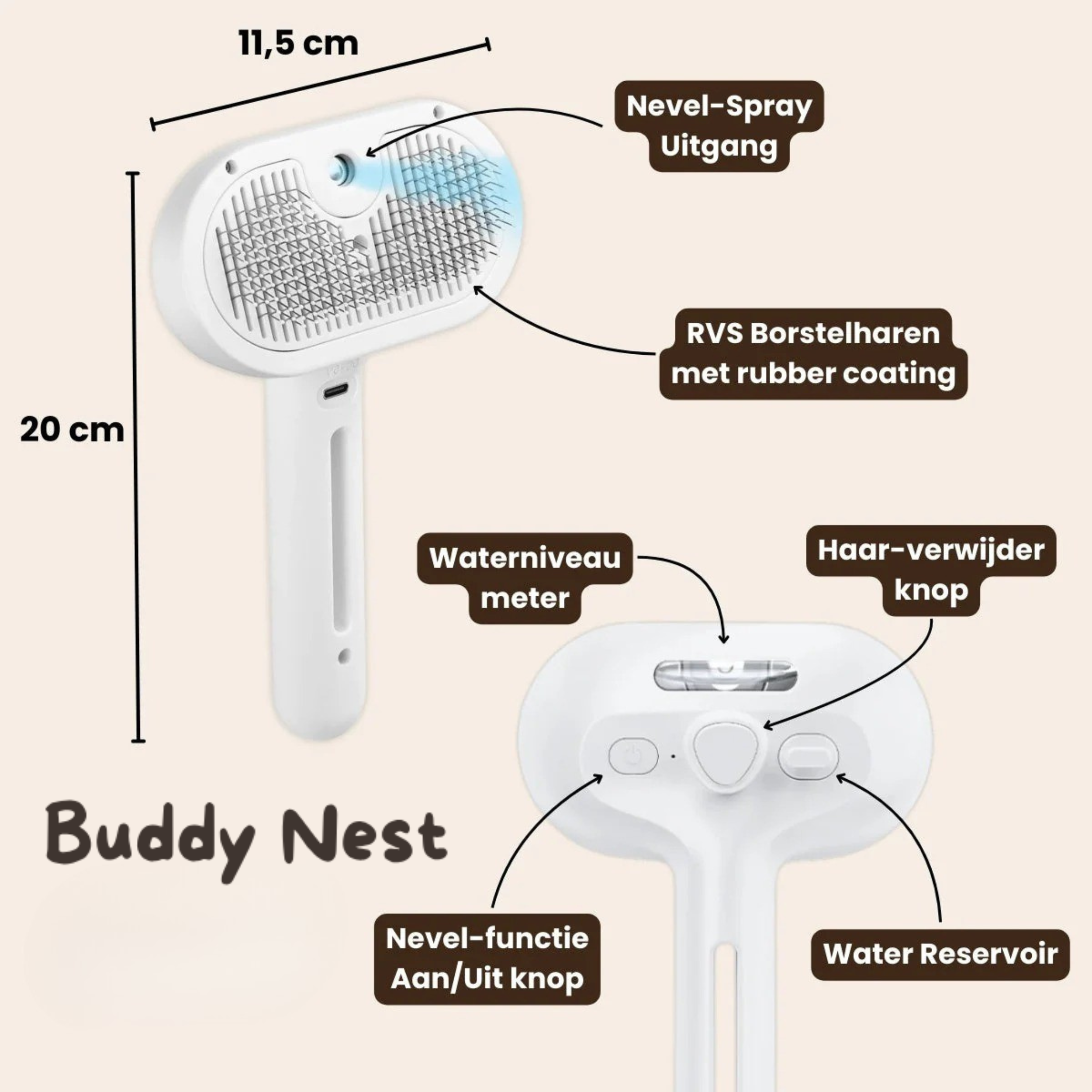BuddyNest SteamBrush - Professionele Vachtverzorgings Borstel voor Huisdieren